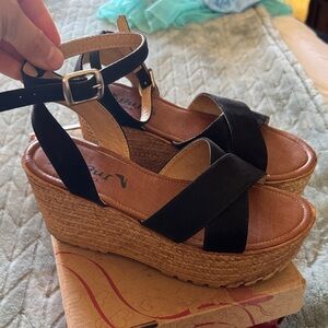 Black Wedge Sandals